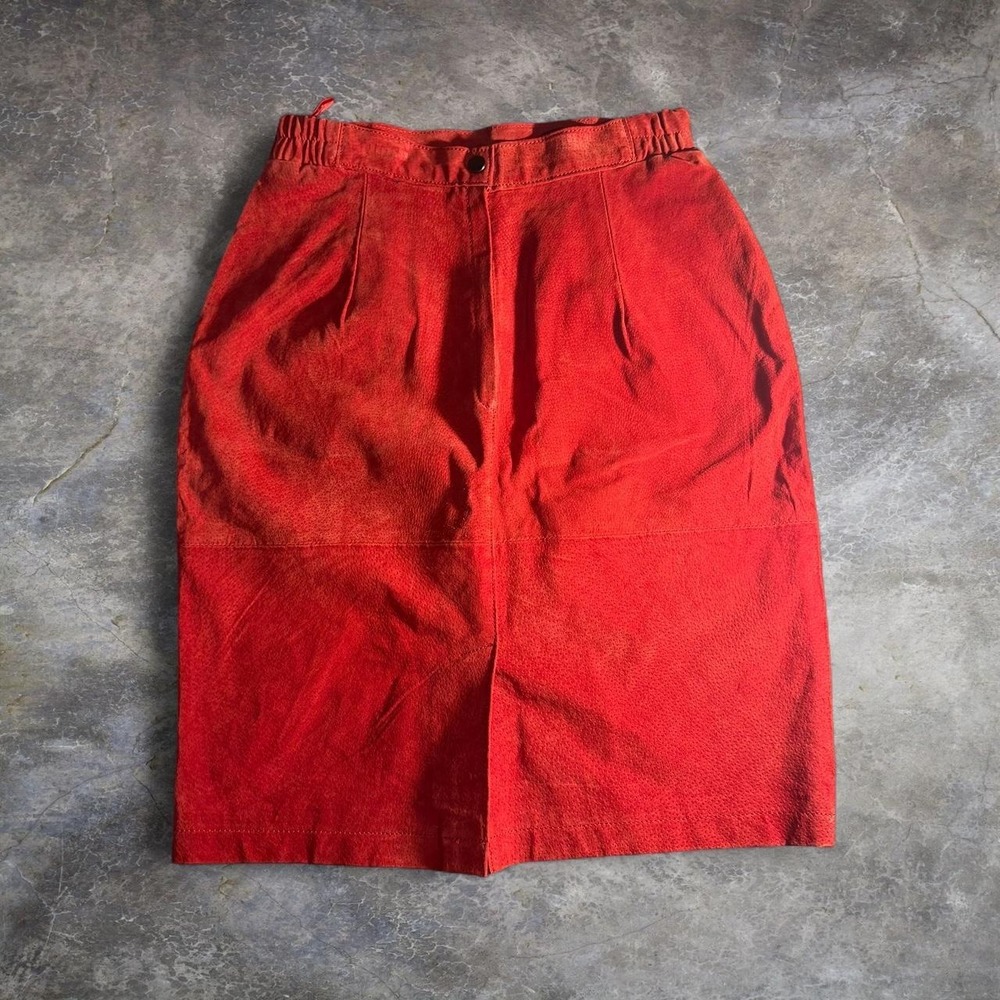 Vintage Pelle Red Genuine Leather High Waisted Pencil Skirt Womens Size 10
